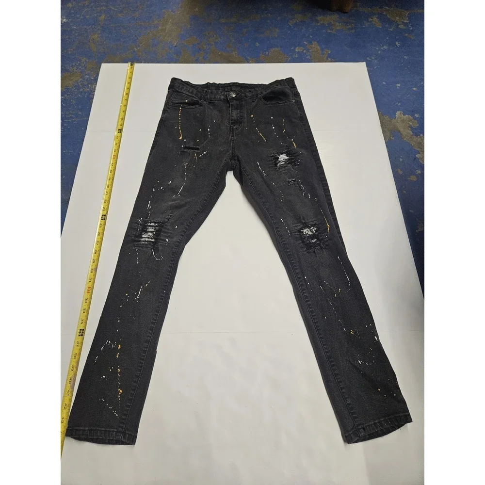 Rue21 Premium Skinny Distressed Paint Splatter Jeans Black Men's 38x32